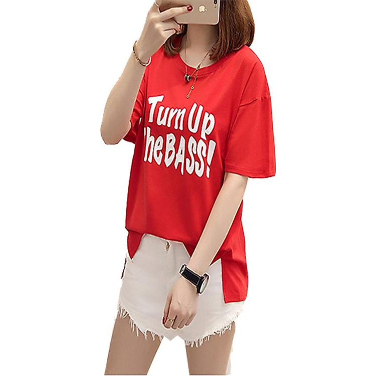 Áo thun nữ turn up the bass màu cam d480 thương hiệu T&d