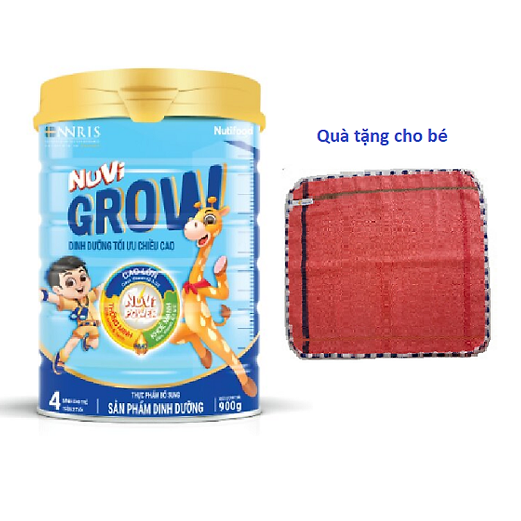 Sữa Nuvi GROW 4 900g (2 tuổi trở lên) của Nutifood, phát triển chiều cao tối ưu cho trẻ. Tặng khăn mặt cotton mềm min