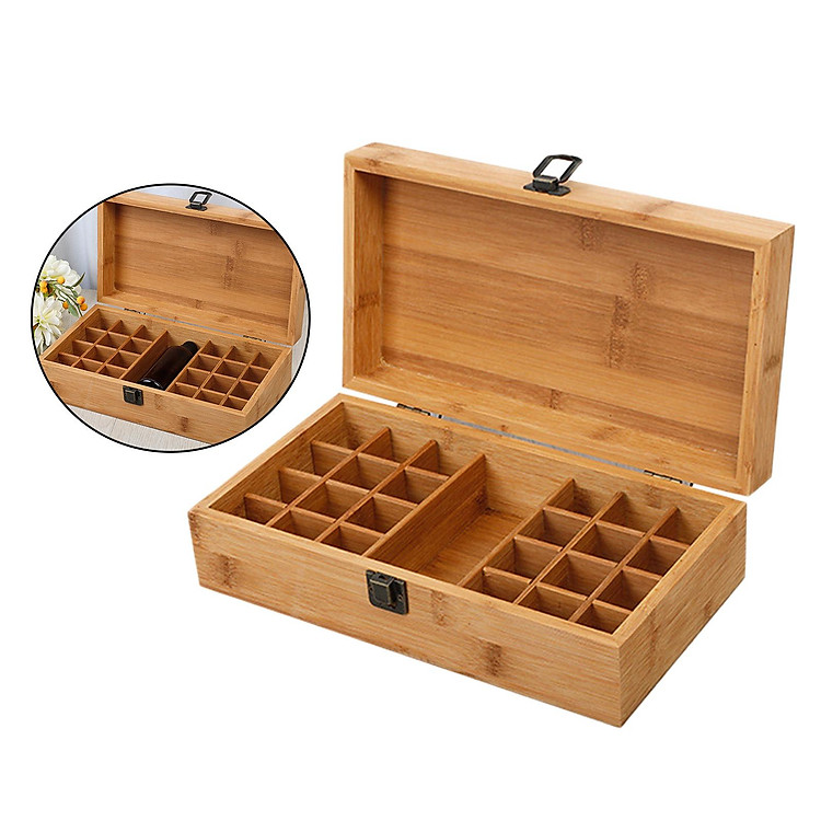 Essential Oil Storage Box Case, Wooden Organizer Holds 24 Bottles, Bamboo Wood Holder Safe for Carrying And Home Storage Display