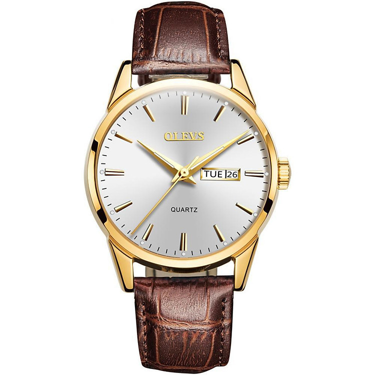 Đồng Hồ Nam OLEVS Japan Dây Da, Hiển Thị 2 Lịch, Chạy 3 Kim Thời Thượng , Kính Tráng Shapphire Chống Trầy Xước Cao Cấp - Kiểu Dáng Doanh Nhân, Sang Trọng, Lịch Lãm, Đẳng Cấp Phái Mạnh