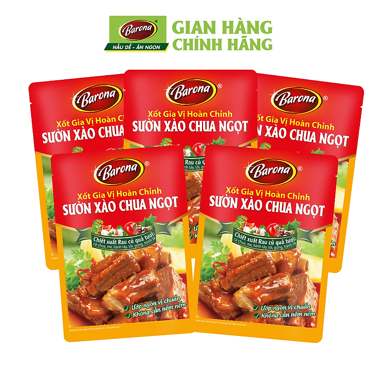 Combo 5 Gói Gia Vị Sườn Xào Chua Ngọt Barona 80g ướp ngon chuẩn vị không cần nêm nếm