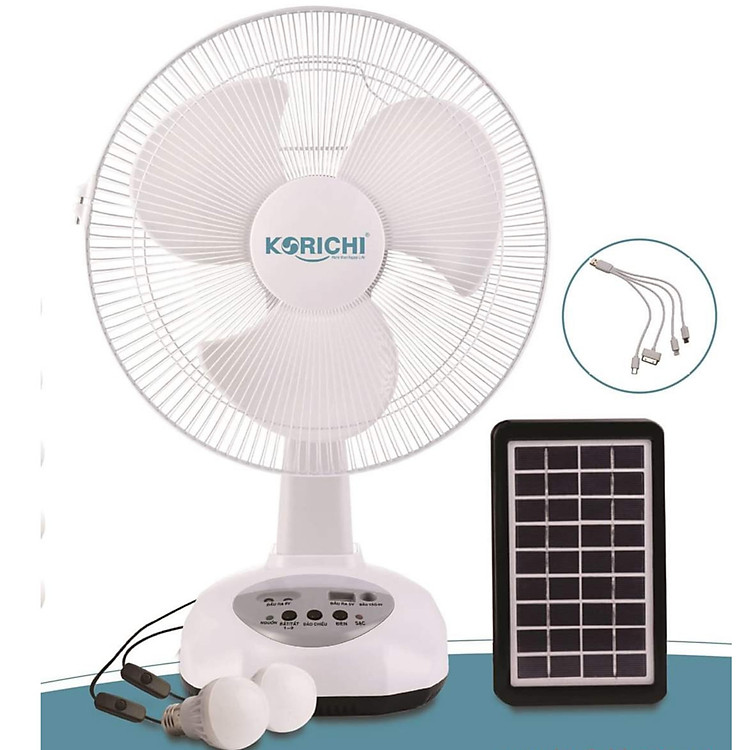 QUẠT SẠC NĂNG LƯƠNG MẶT TRỜI, ĐA NĂNG - KORICHI KRC6300 - HÀNG CHÍNH HÃNG - Tặng kèm 2 bóng điện, Dây Usb sạc điện thoại