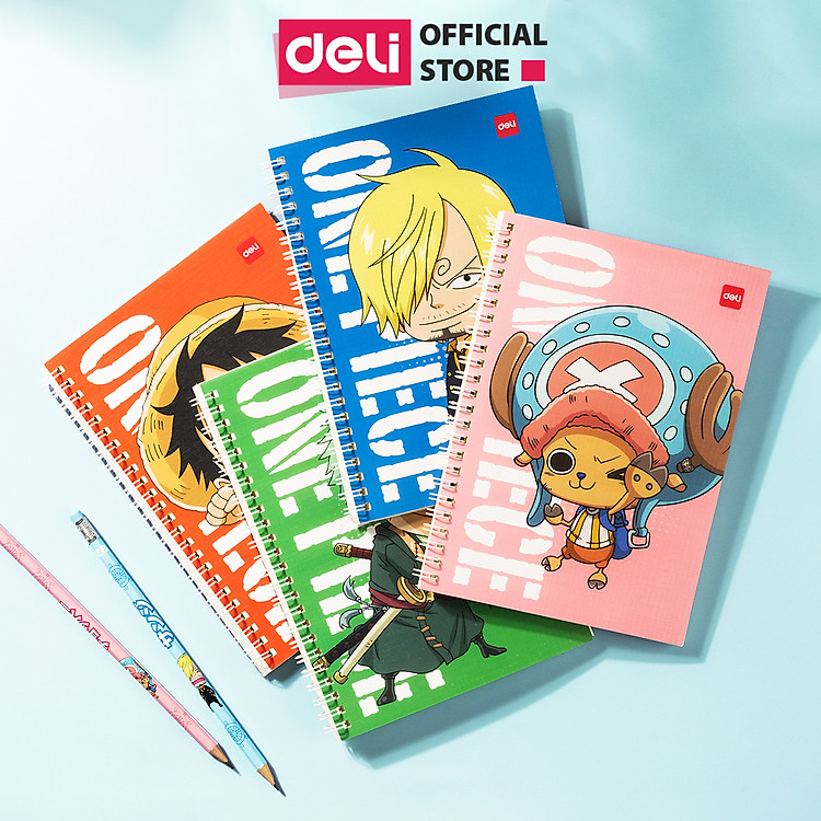 Sổ Tay Ghi Chép Gáy Xoắn A5 (60 trang) – Hình Đảo Hải Tặc One Piece – Xanh Dương