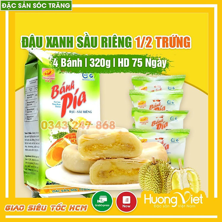 Đặc Sản Sóc Trăng - Bánh Pía Đậu Xanh Sầu Riêng Trứng Muối Tân Huê Viên 320G, Bánh Pía Sóc Trăng Chính Hãng