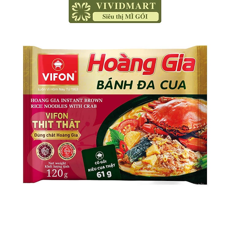 VIFON – Bánh Đa Hoàng Gia hương vị cua (có gói riêu cua thật) (120g/gói) - Bánh Đa Cua Hoàng Gia