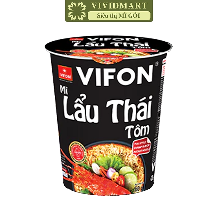 VIFON - Mì ly Vifon hương vị Lẩu thái tôm, Vifon mì ly lẩu thái tôm Vifon, Mì lẩu thái tôm Vifon ly (60g/ly)