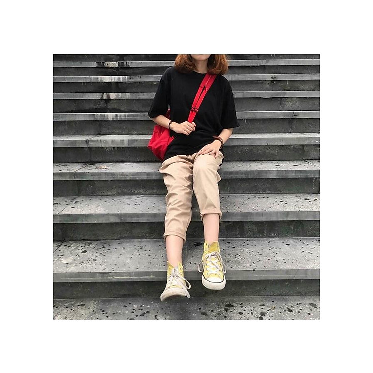 QUẦ BAGGY KAKI NỮ CẠP CHUN DÂY RÚT MÀU BE