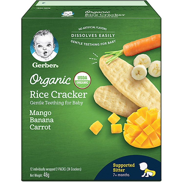 Bánh Gạo Ăn Dặm Gerber Rice Cracker Chuối Xoài Cà Rốt 48g