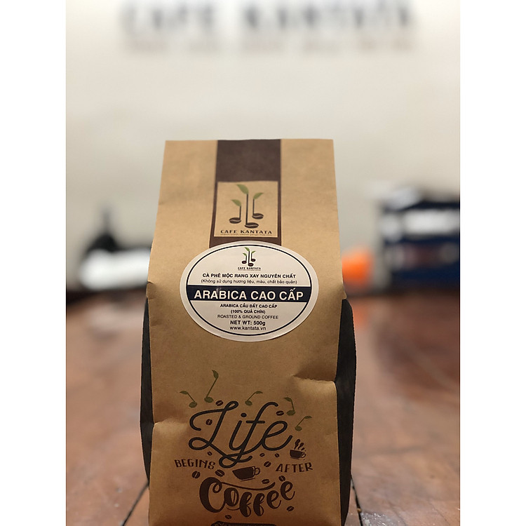 Cà phê Arabica Cầu Đất cao cấp Kantata 500g, 100% quả chín, rang mộc - Dành cho những người sành cà phê