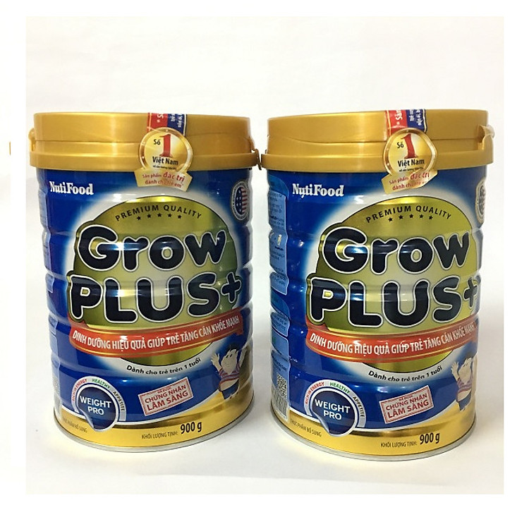 Combo 2 hộp Nutifood Grow Plus+ Xanh 900 gr: Sữa cho trẻ từ 12 tháng bị thiếu cân, còi cọc