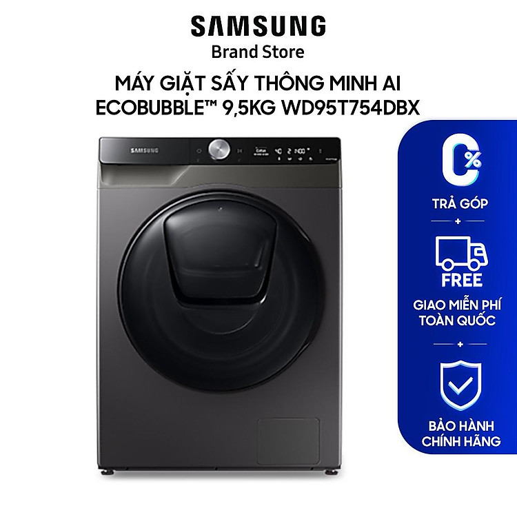 Máy giặt sấy thông minh Samsung AI Ecobubble™ với Bảng điều khiển thông minh 9.5 kg WD95T754DBX/SV - Hàng chính hãng - Giao toàn quốc