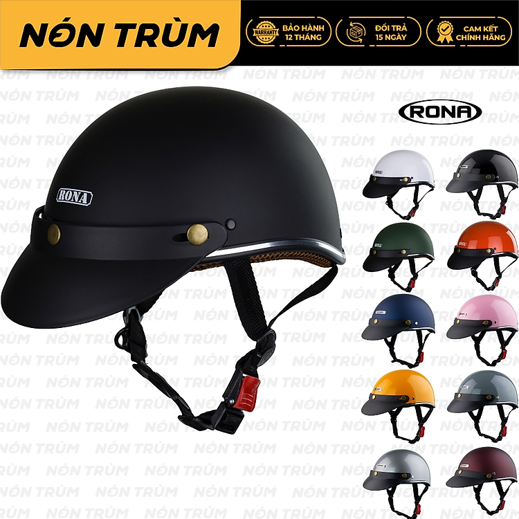 Mũ bảo hiểm xe máy nửa đầu Rona Haly viền bạc, nón bảo hiểm freesize chính hãng