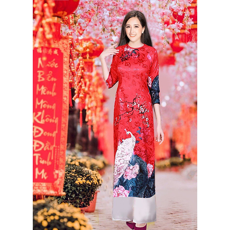 Áo Dài Truyền Thống Gấm Chim Công