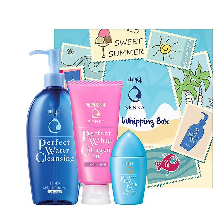 Hộp quà Senka Skin Lover từ Collagen (Water Ceansing 300ml + Collagen 120g + UV Milk 40ml)