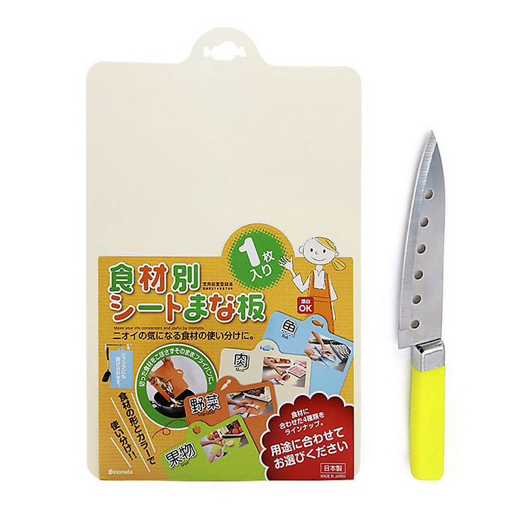 Combo Dao gọt hoa quả Echo + Thớt nhựa dẻo (màu be) nội địa Nhật Bản