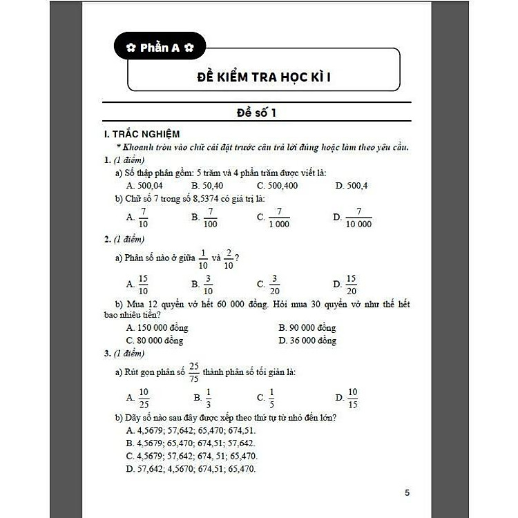 Bộ Đề Kiểm Tra Môn Toán Lớp 5 - Tập 1 - Ảnh 3