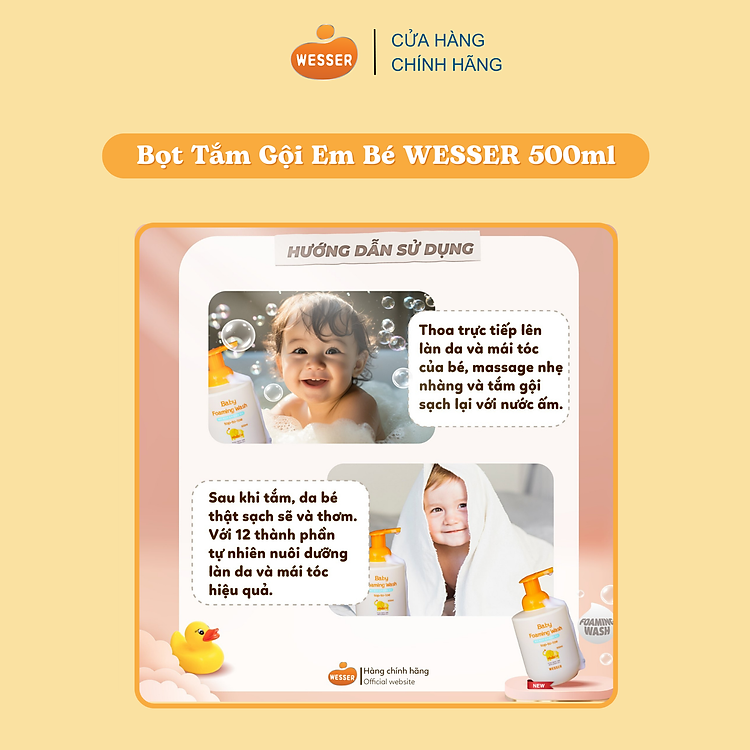 Bọt tắm gội em bé Wesser 500ml Chính hãng Giá tốt - Hình ảnh 5