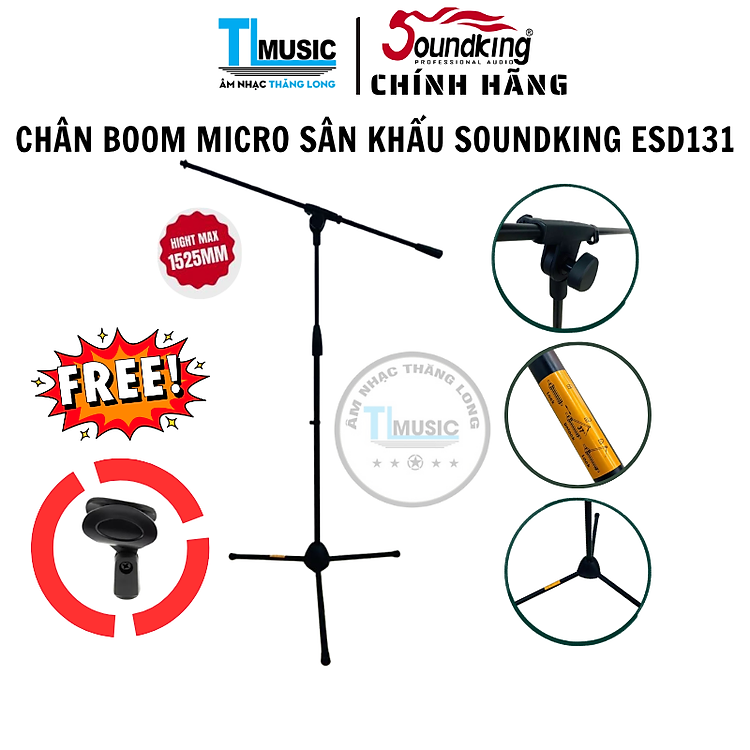 Chân Micro Soundking DD058B ESD131 Tripod Có Boom Điều Chỉnh Cao Giá Đỡ Mic Livestream - Hàng Chính Hãng