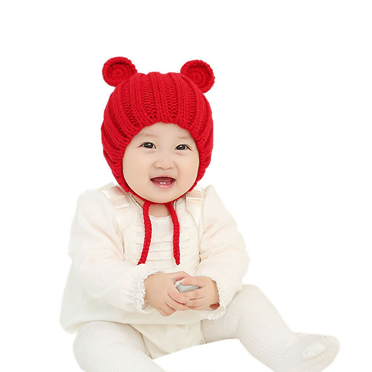 Mũ len tai chuột có dây buộc cho bé (Nhiều màu)