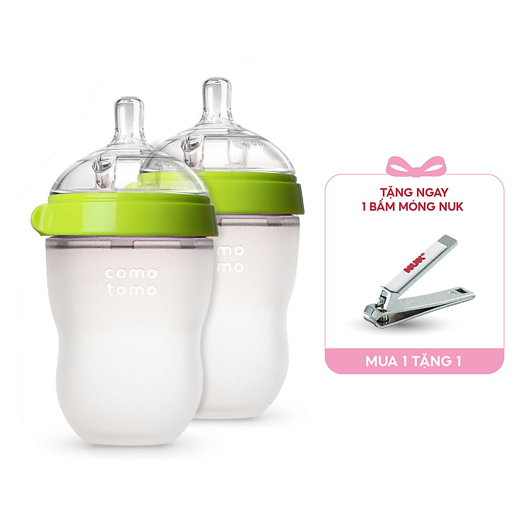 Bộ bình sữa silicone Comotomo 250ml – Xanh Chính hãng Tiết kiệm