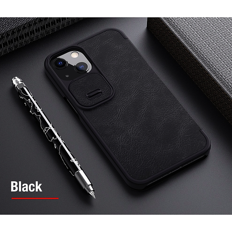 Bao da dành cho iPhone 13/ 13 Pro/ 13 Pro Max hàng chính hãng Nillkin QIN có nắp trượt bảo vệ camera - Hàng nhập khẩu