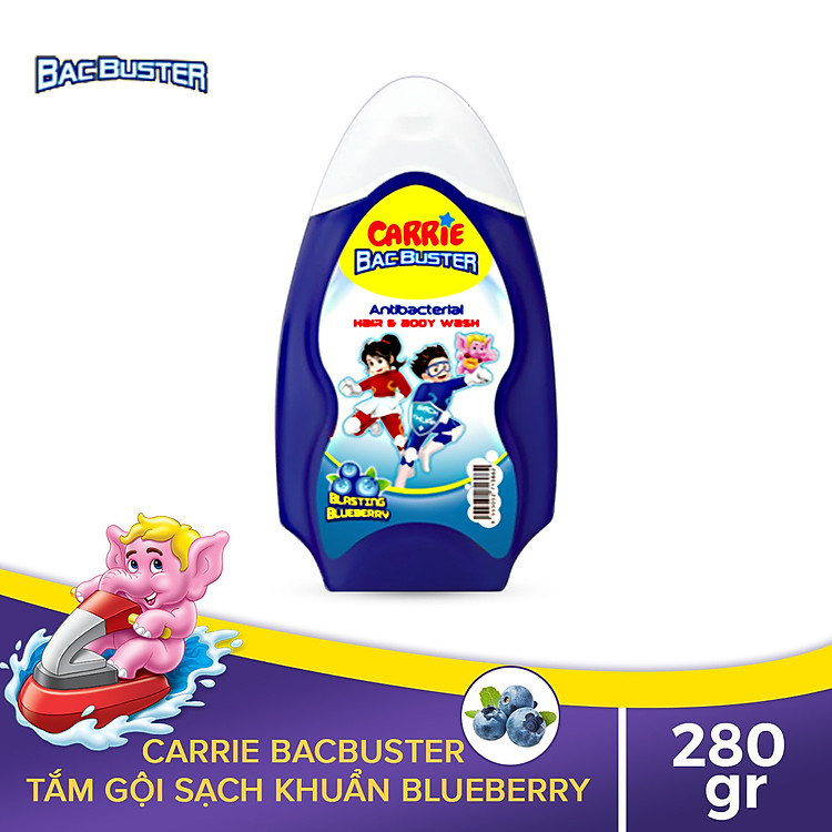 Sữa Tắm Gội Sạch Khuẩn Cho Bé Carrie BacBuster Blueberry 280g