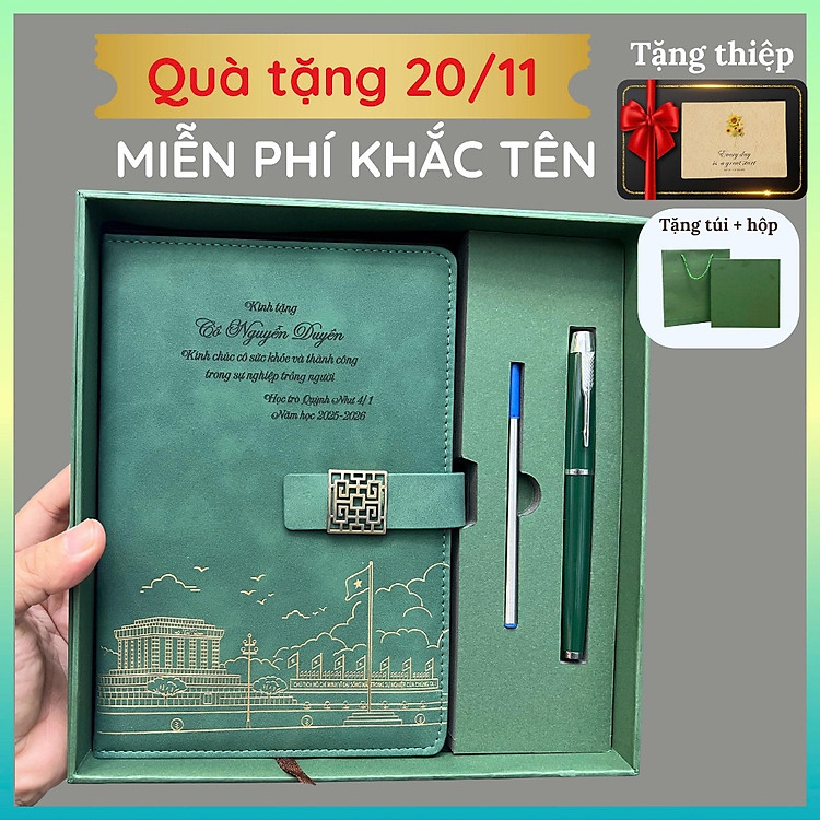 Quà tặng - Sổ tay bút ký MIỄN PHÍ KHẮC TÊN ghi chép da PU+ túi hộp sang trọng 200 trang - B202