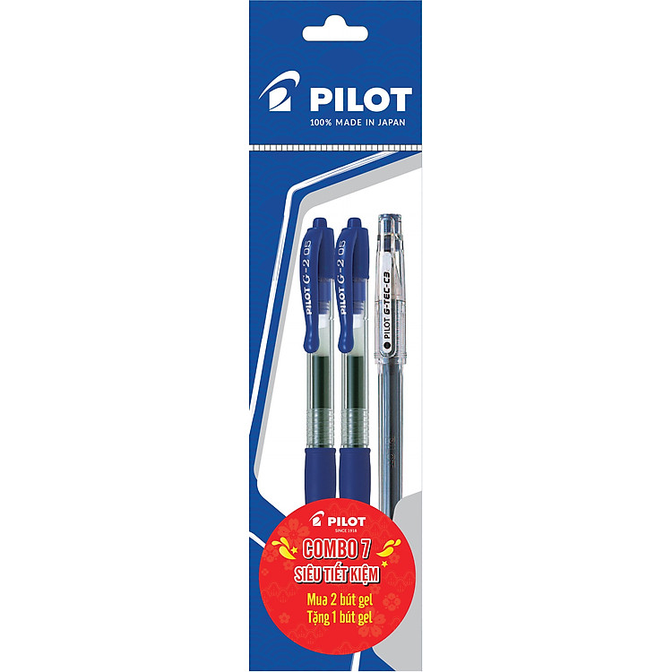 Combo Pilot 07 : 2 Bút Gel G-2 Mực Xanh + 1 Bút Gel G-Tec Mực Xanh