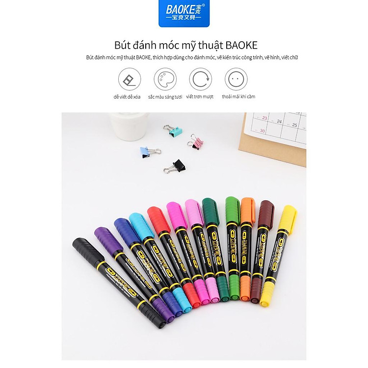 Bút Vẽ Nghệ Thuật 2 Đầu Baoke MP2906A (12 màu) - Ảnh 3