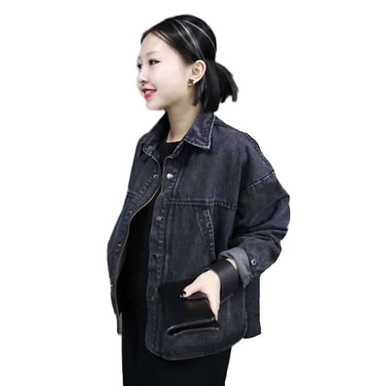 Áo khoác jeans nữ form rộng ArcticHunter, thời trang trẻ, phong cách Hàn Quốc, thương hiệu chính hãng (Đen)