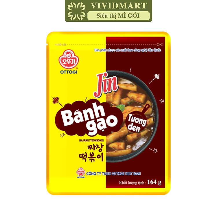 OTOKI - Bánh gạo Jin hương vị Tương đen, Bánh gạo tương đen Jin Ottogi bánh gạo Hàn Quốc ăn liền (164g/gói)
