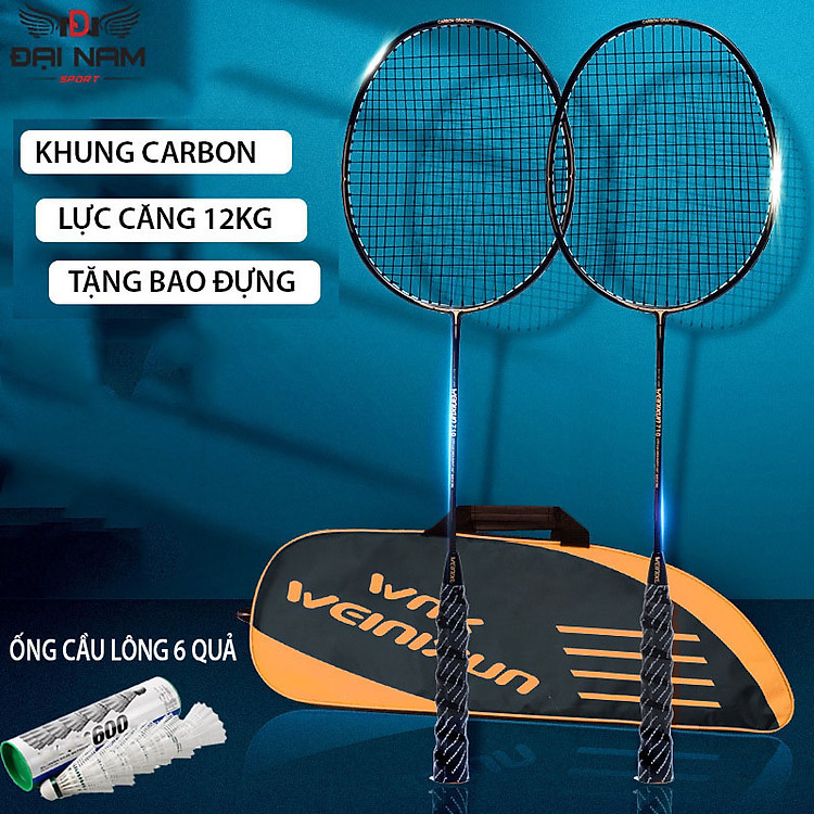 Bộ 2 Vợt Cầu Lông Khung Carbon 710 Lực Căng 12kg (26LBS) Đại Nam Sport + Tặng Túi Đựng Vợt