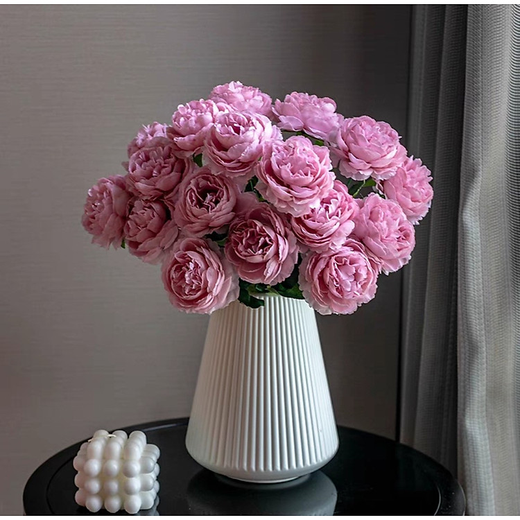 Bình hoa hồng trà hoa lụa cao cấp để bàn trang trí phòng khách, decor nhà hàng, spa, khách sạn đẹp mắt sang trọng