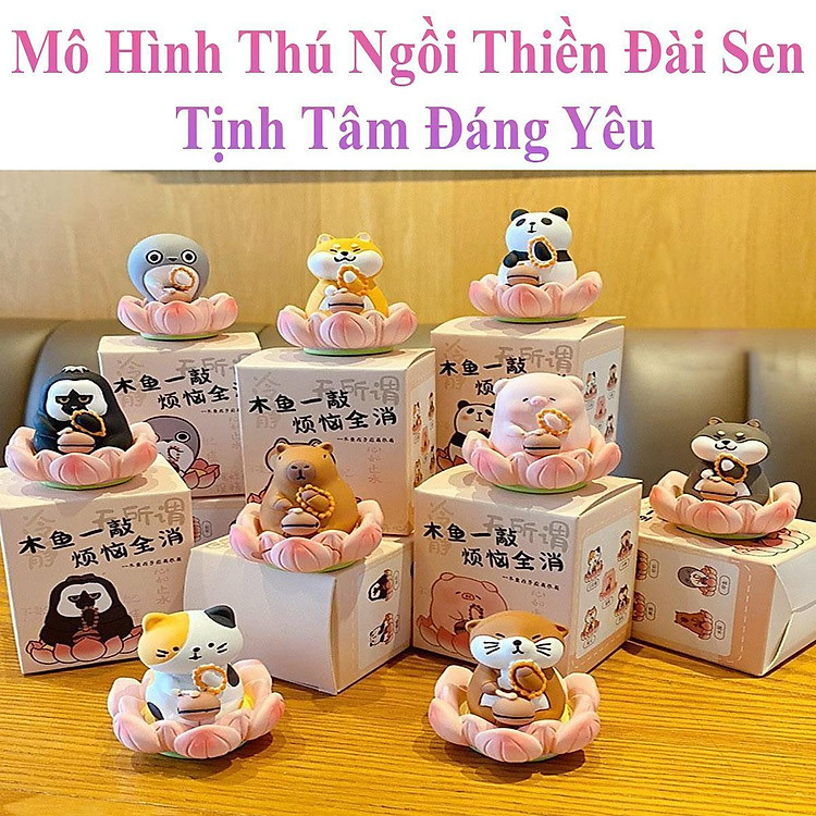 Mô Hình Thú Ngồi Thiền Đài Sen Tịnh Tâm Đáng Yêu Dùng Để Bàn, Ô Tô, Decor, Sưu Tầm, Quà Tặng