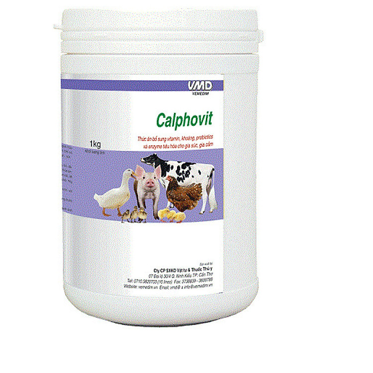 Thức ăn bổ sung vitamin, khoáng, men tiêu hóa cho gia súc, gia cầm CALPHOVIT (Lon 1kg)