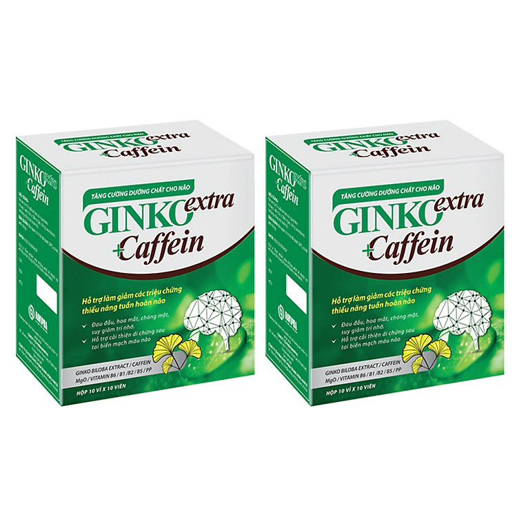 Combo 2 Hộp GINKO Extra Caffein - Tăng Cường Tuần Hoàn Máu Não, Cải Thiện Trí Nhớ, Không Gây Buồn Ngủ