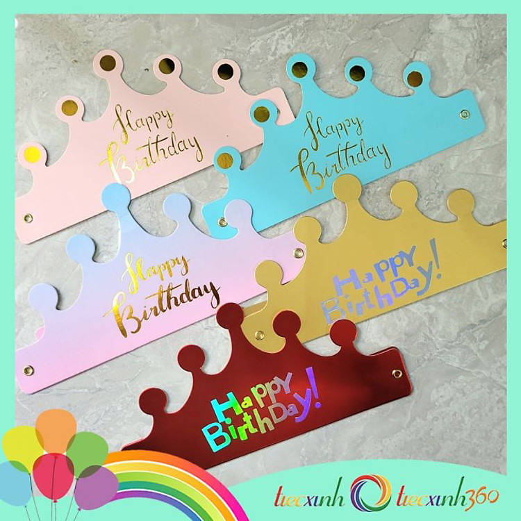 Vương miện sinh nhật chữ Happy Birthday ép kim gấp gọn - Hồng - Ảnh 2