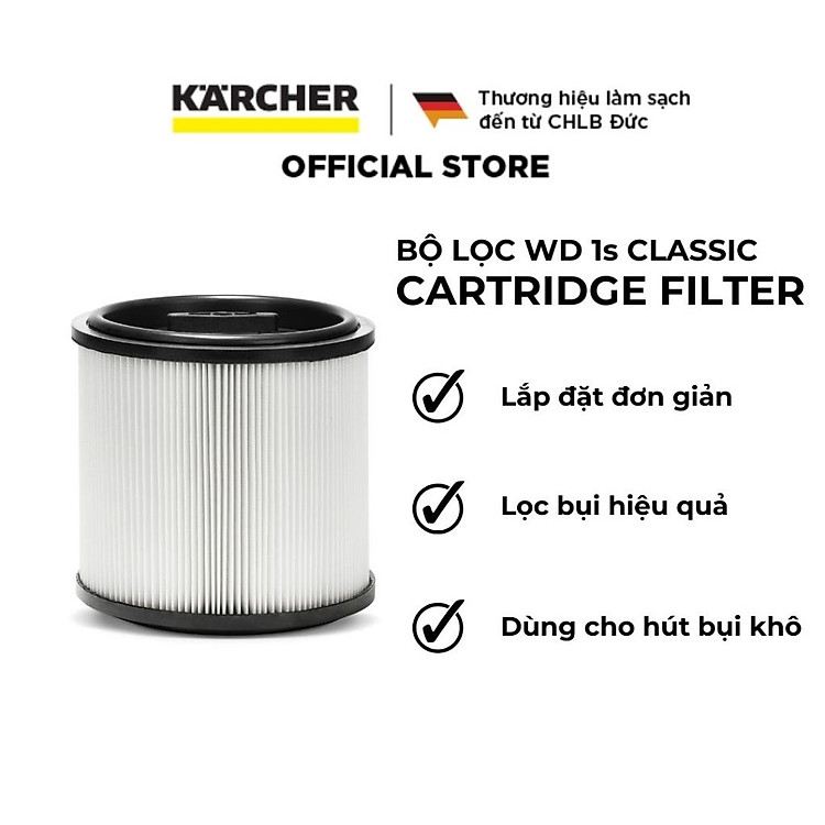 Bộ lọc trụ Cartridge Filter dành cho máy hút bụi khô và ướt WD 1s Classic - Hàng Chính Hãng