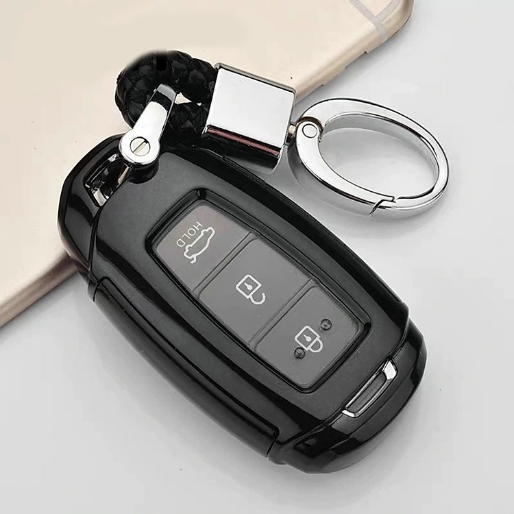 Ốp, bọc chìa khóa silicon màu tráng gương bảo vệ chìa khóa cho xe Hyundai Accent, Hyundai Kona, Hyundai Santafe 2019…kèm móc đeo INOX