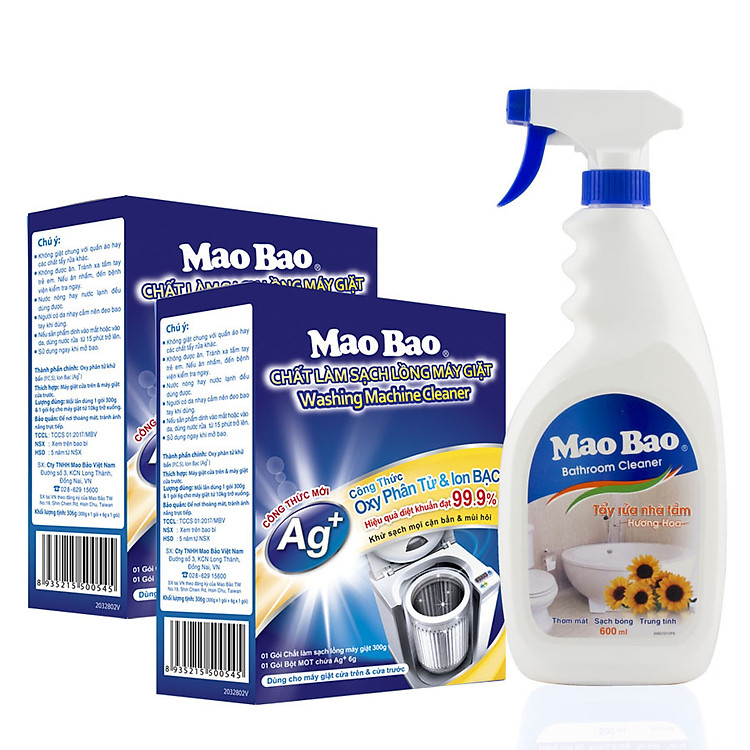 Combo 02 Hộp Chất Làm Sạch Lồng Máy Giặt Mao Bao (300g / Hộp) + Chai Nước Tẩy Nhà Tắm Mao Bao (600ml)
