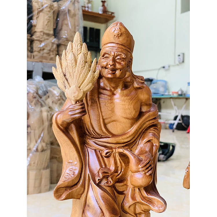 Cặp Tượng Tế Công và Đạt Ma Sư Tổ Gỗ Bách Xanh (40×12×11cm) - Ảnh 3