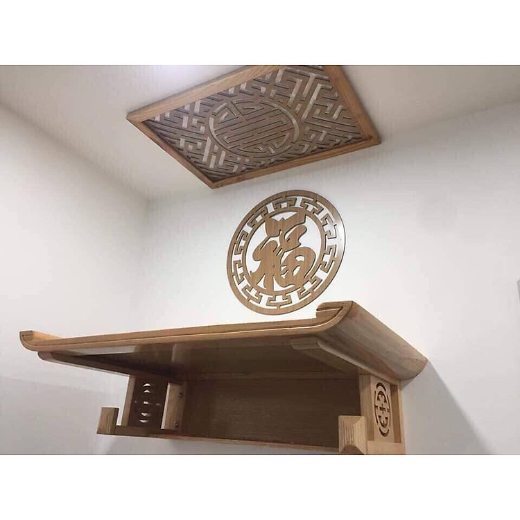 COMBO BAN THỜ TREO TƯỜNG GỖ SỒI + TẤM ÁM KHÓI (CHỮ NGẪU NHIÊN)