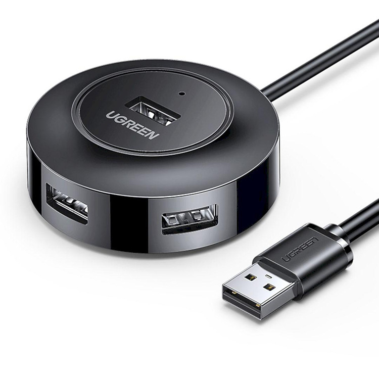 Ugreen 30254 Bộ chia USB 0.5M 4 cổng USB 2.0 có đèn LED màu đen CR106 Hàng chính hãng