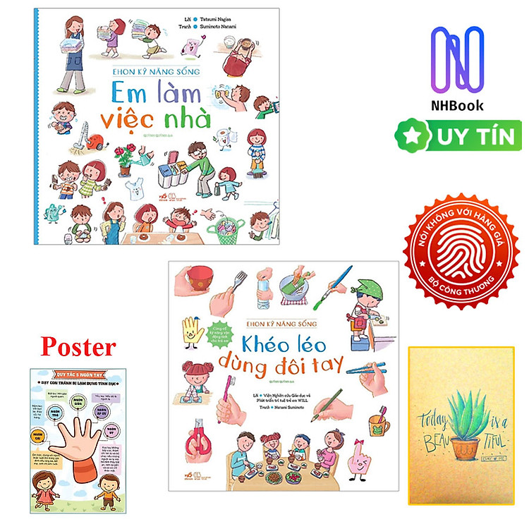 Combo Ehon Kỹ Năng Sống Cho Bé ( 2 cuốn ): Em Làm Việc Nhà (Tái Bản 2020) + Khéo Léo Dùng Đôi Tay + Poster An Toàn Cho Con Yêu / Bộ Sách Dạy Con Thông Minh và Khoa Học