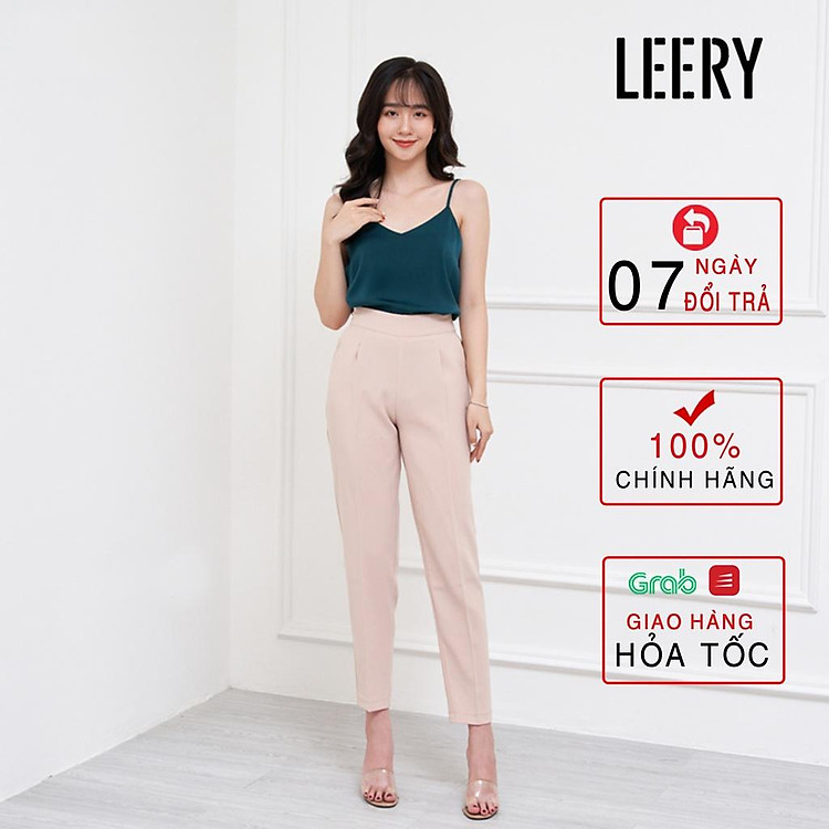 Quần baggy nữ lưng cao LEERY quần công sở nữ chất Vitex cao cấp màu Đen Xanh Be Ghi Hồng QD-16