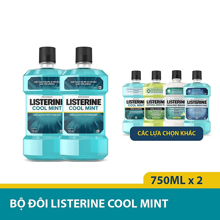 Bộ Đôi Nước Súc Miệng Hương Bạc Hà Listerine Cool Mint (750ml/ Chai) - 8850007800071