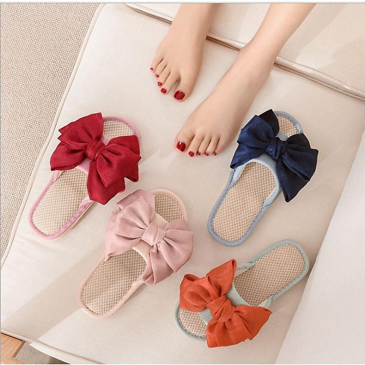 Dép nữ mang trong nhà Dép vải mang văn phòng khách sạn đính nơ siêu xinh