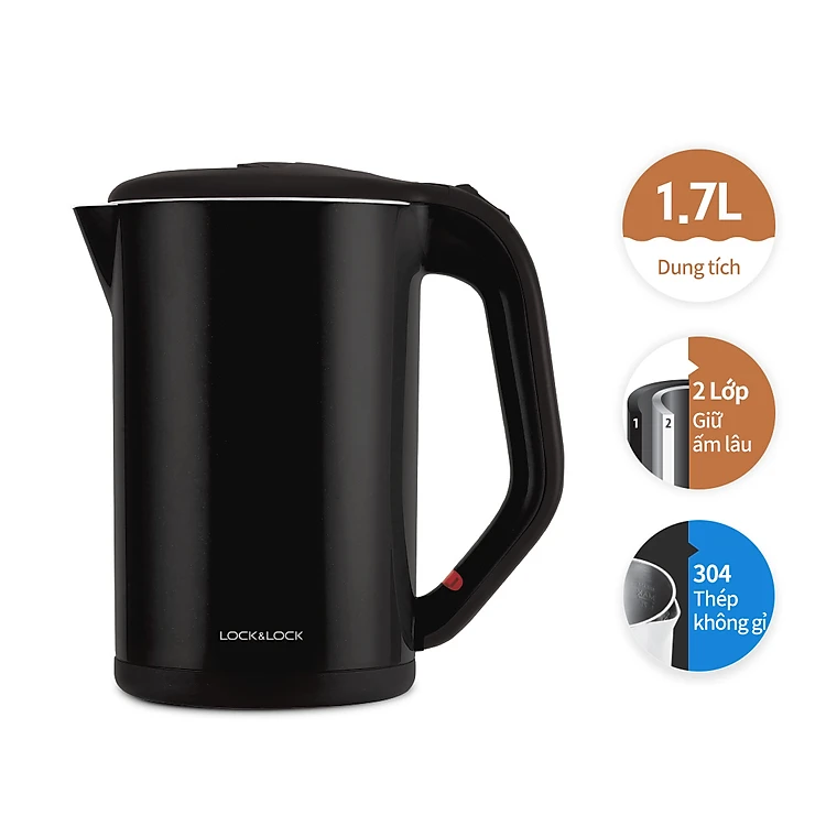 Bình Đun Siêu Tốc 2 Lớp Lock&Lock EJK738BLK (1.7L) - Đen - Hàng Chính Hãng