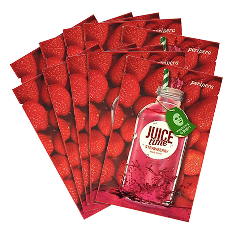 Combo 10 Mặt Nạ Giấy Chiết Xuất Từ Trái Cây Peripera Juice Time Mask Sheet 4 Strawberry Vitalizing (8ml/ Gói)