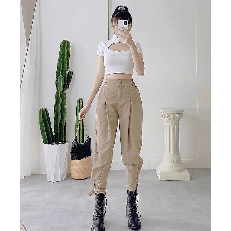 Set Bộ Áo Trắng Quần Nude - Phong Cách Cá Tính OLEVI